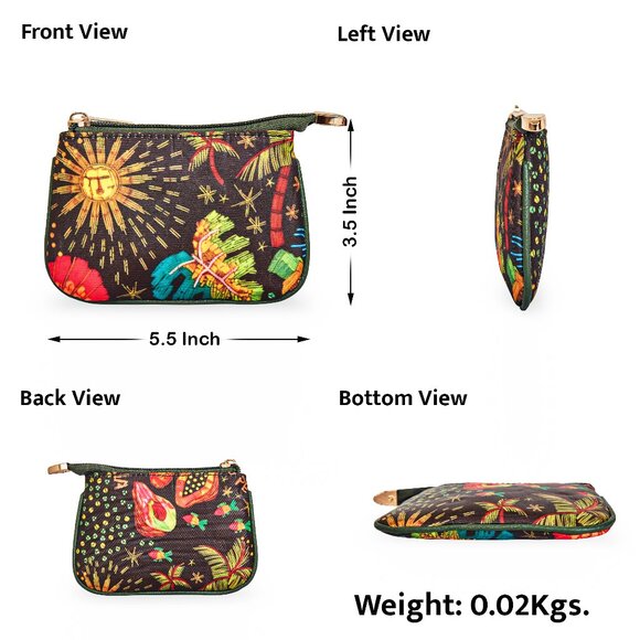 Sishka Women Green Printed Nylon with Leather Trim Travel Coin Pouch - Picture 3 of 8